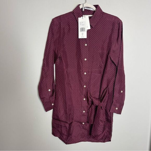 Thakoon Silk wrap tie oversized shirt dress Maroon NWT SMALL - Picture 6 of 10